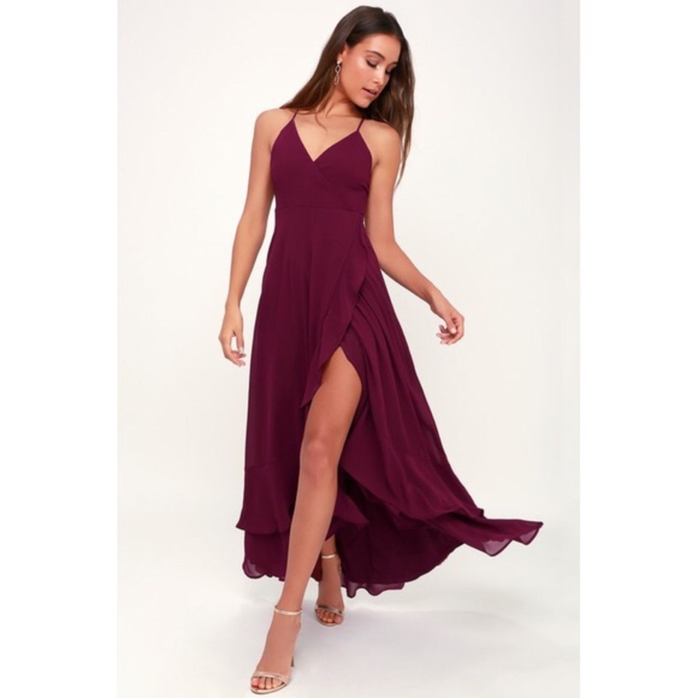 Lulus NWT Burgundy Lace-Up High-Low Maxi Dress